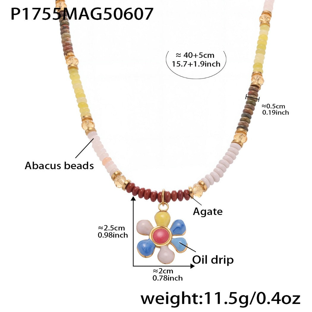 Bauai - Colorful Flat Bead Pendant Necklace - Elegant &amp; Charming