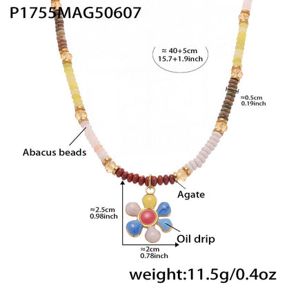 Bauai - Colorful Flat Bead Pendant Necklace - Elegant &amp; Charming