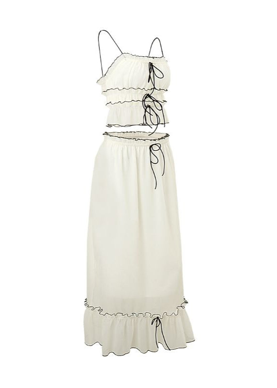Two Piece Cotton Bow Tie Ruffle Set