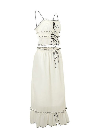 Two Piece Cotton Bow Tie Ruffle Set