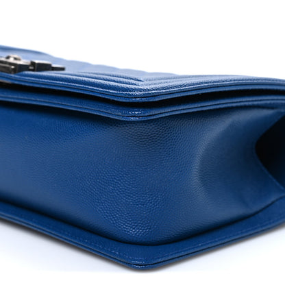 Caviar Quilted Medium Boy Flap Dark Blue