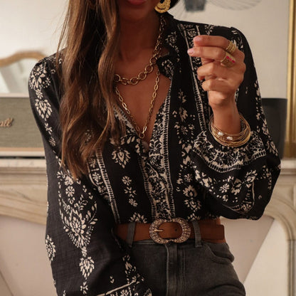 Crosa - Boho Elegant Floral Long Sleeves Blouse