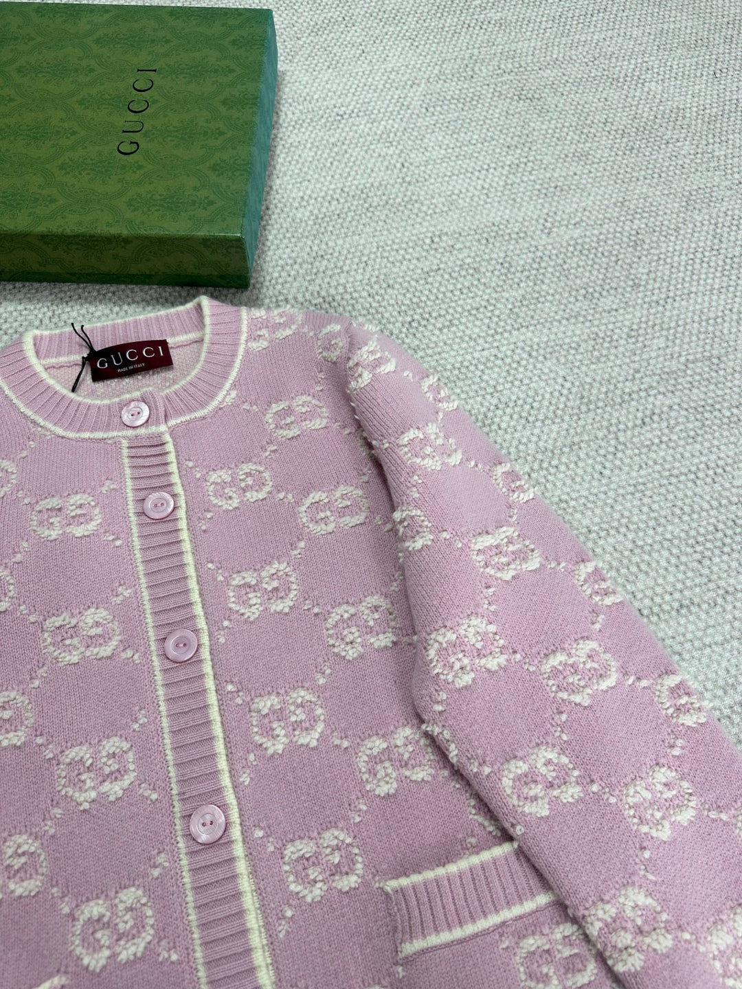 Gucci Knot Jacquard Knitted Cardigan Pink Wool
