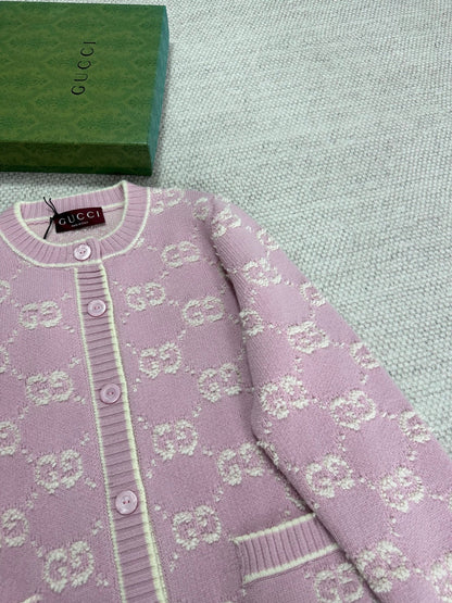 Gucci Knot Jacquard Knitted Cardigan Pink Wool