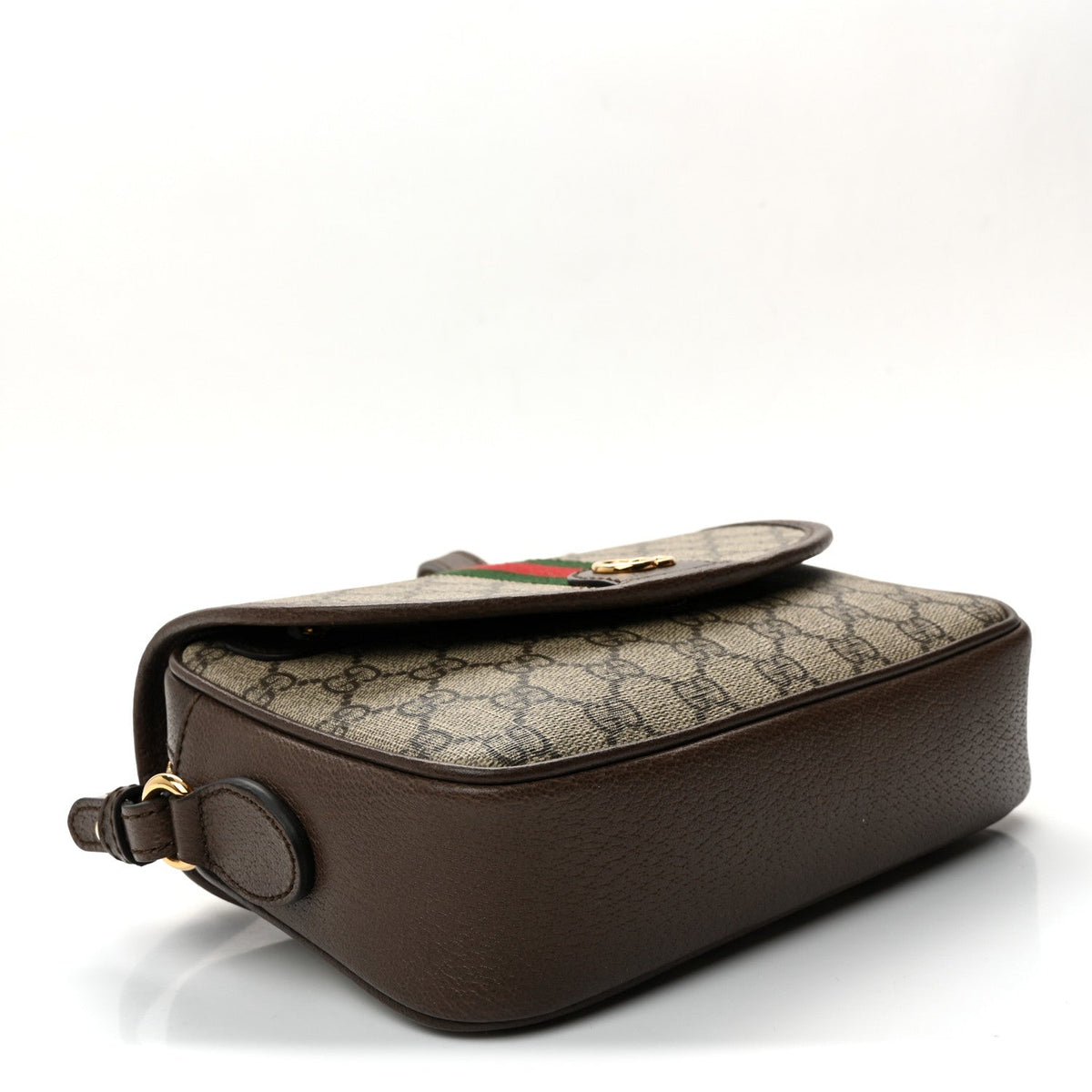GG Supreme Monogram Textured Dollar Calfskin Web Studded Mini Ophidia Flap Shoulder Bag Beige Ebony New Acero