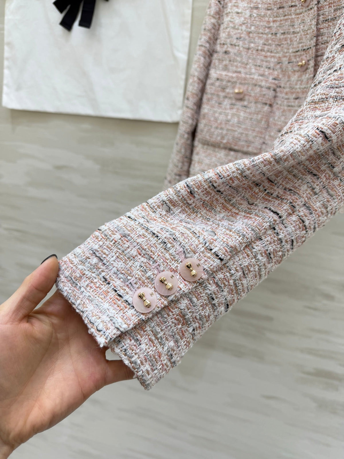 CC 26s Coat 3D Floral Embellished Light Pink Wool Blend Tweed