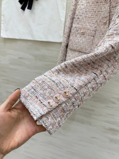CC 26s Coat 3D Floral Embellished Light Pink Wool Blend Tweed