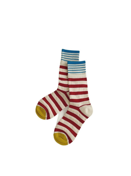 Rufia - Colorful Patchwork Stripe Mid-Calf Socks - Classic &amp; Fresh