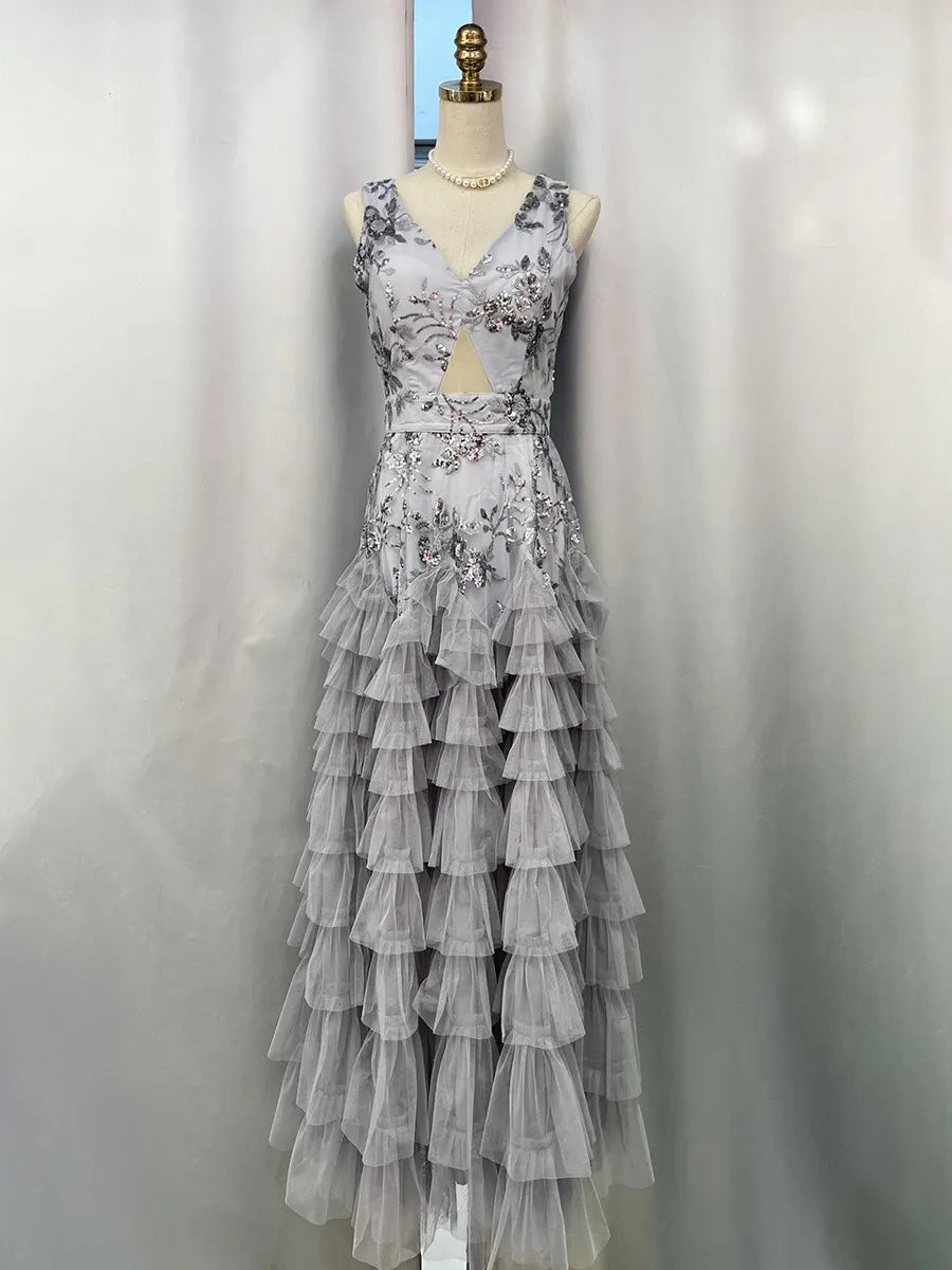 Mila Floral Ruffled Tulle Maxi Dress
