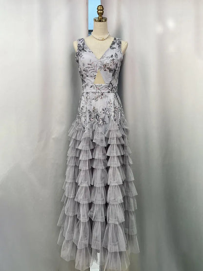 Mila Floral Ruffled Tulle Maxi Dress