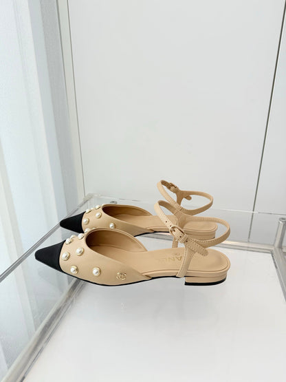 CC 26 Heeled Slingback With Pearl Toe Beige in Lambskin 597323