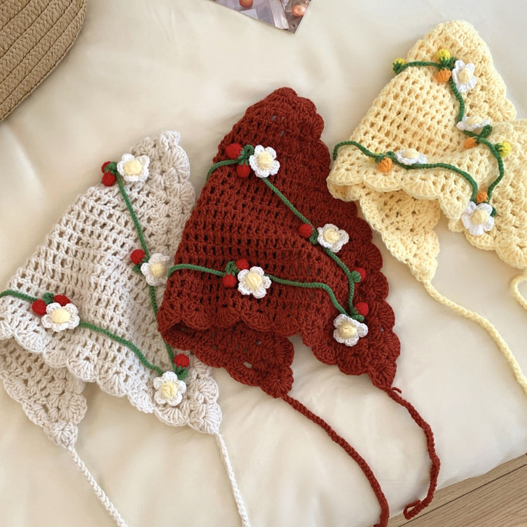 Haila - Floral Lace Crochet Triangle Scarf - Boho Chic