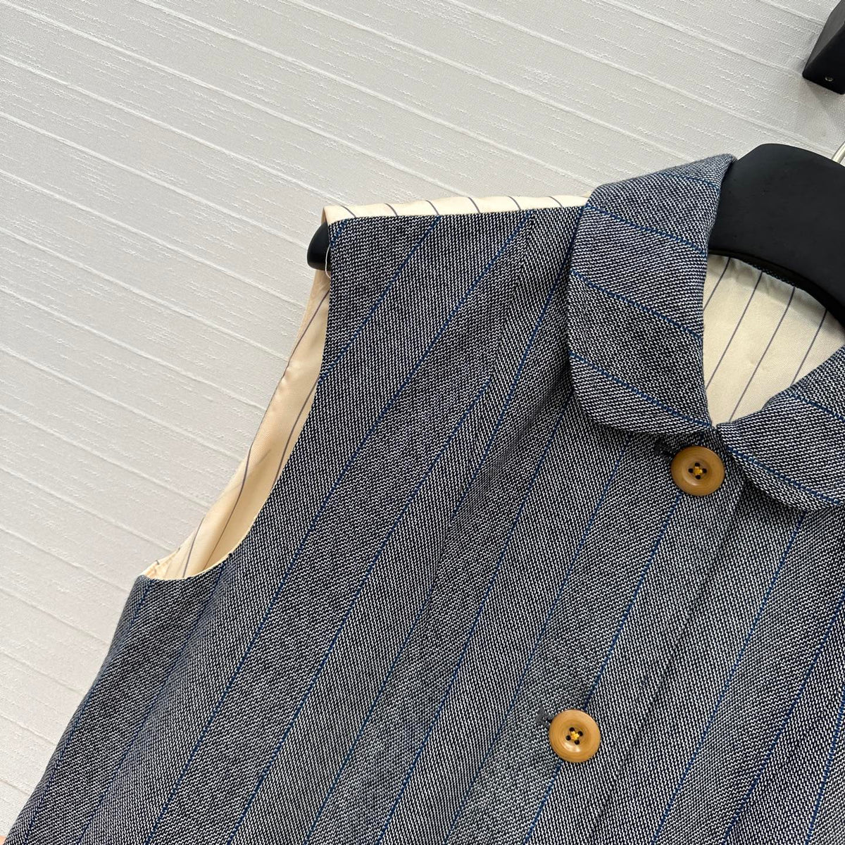 Prada 25 Striped Vest Jacket Grey Wool Cotton Polyester