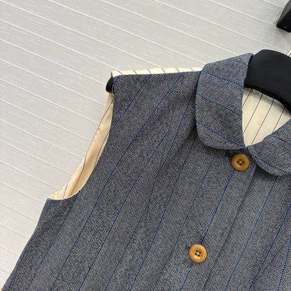 Prada 25 Striped Vest Jacket Grey Wool Cotton Polyester