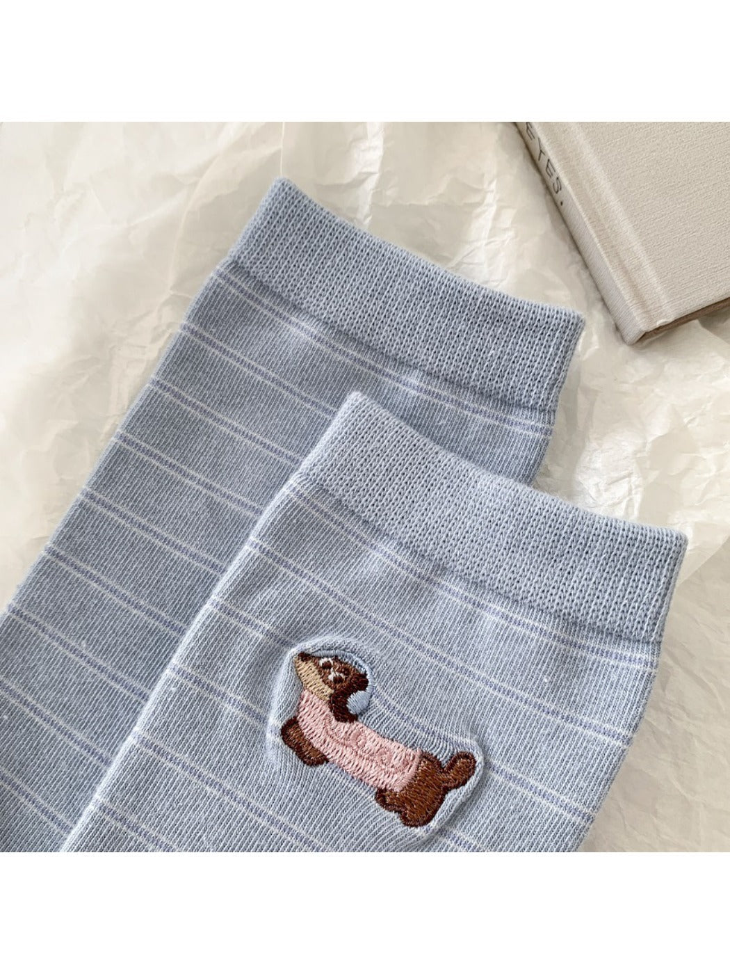 Rufia - Cute Dog Embroidered Mid-calf Socks