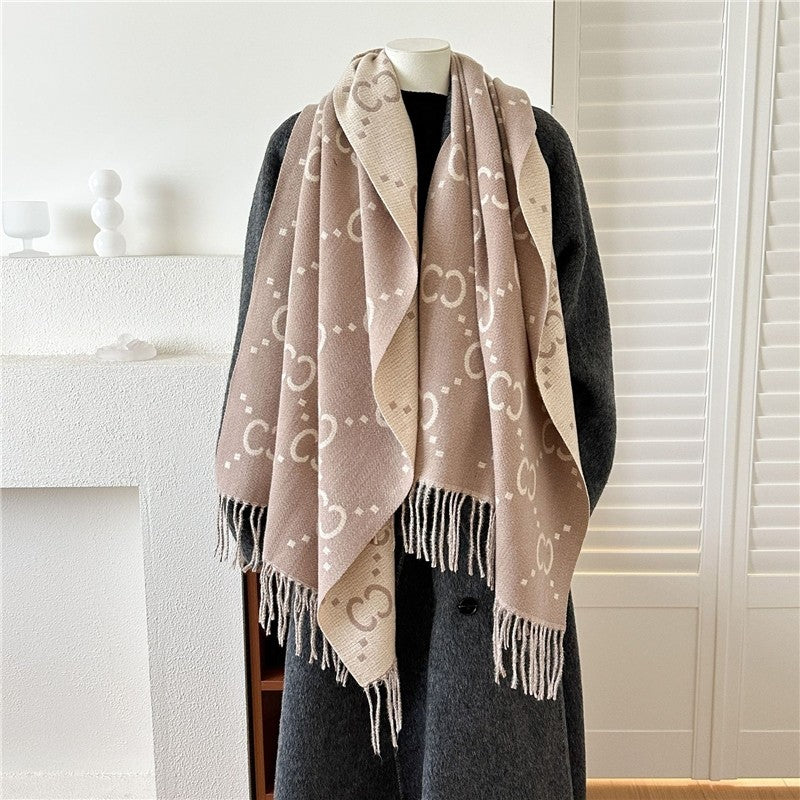 Jacquard Fringe Cashmere-Like Scarf