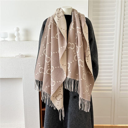 Jacquard Fringe Cashmere-Like Scarf