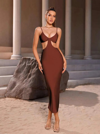 Cecilia Solid Color Waist Revealing Midi Dress