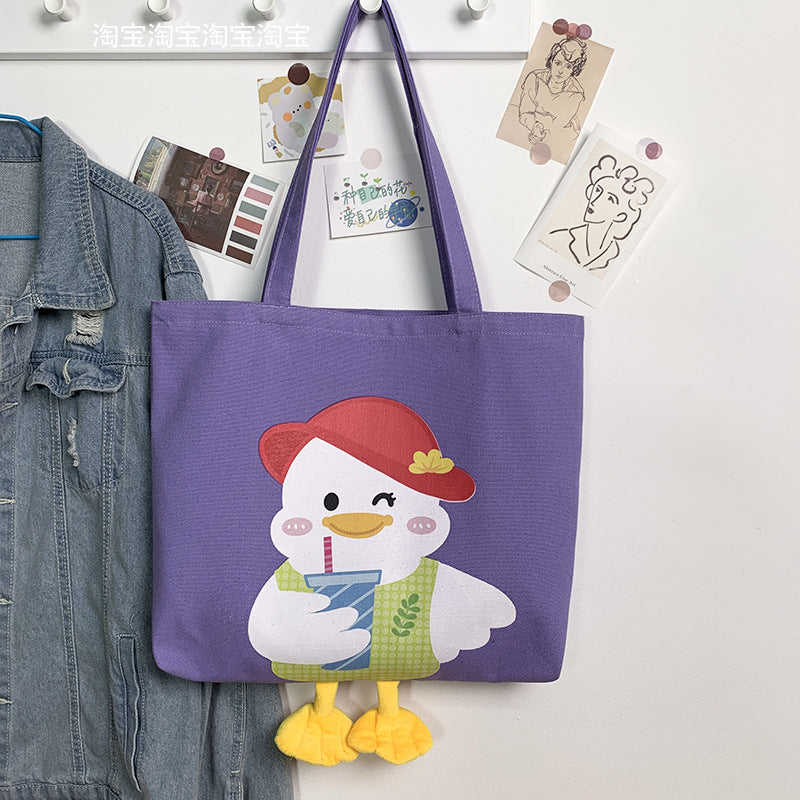 Cute Duck Pattern Large Capacity Canvas Bag