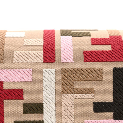 Canvas Vitello Seta FF Multicolor Embroidered Baguette Sand Avocado Multicolor