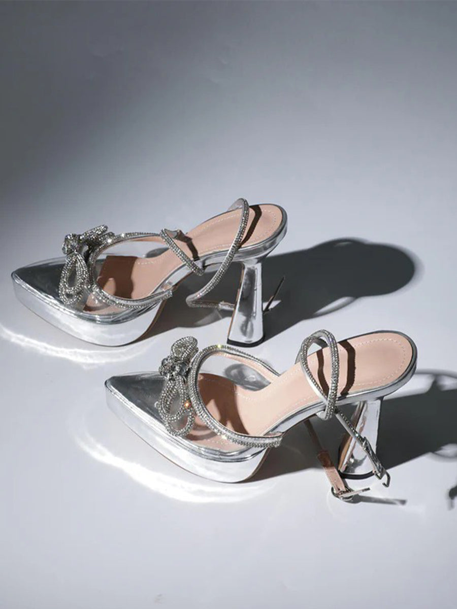 Anouk Bow Crystal Heels In Silver