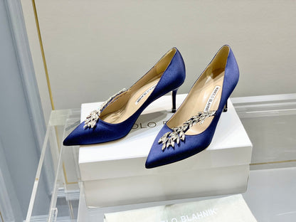 Manolo Women's Nadira Pumps 70 Blue Satin