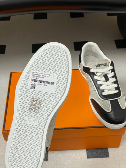 Hermes 26 Match Sneakers Black Gray in Calfskin 594336