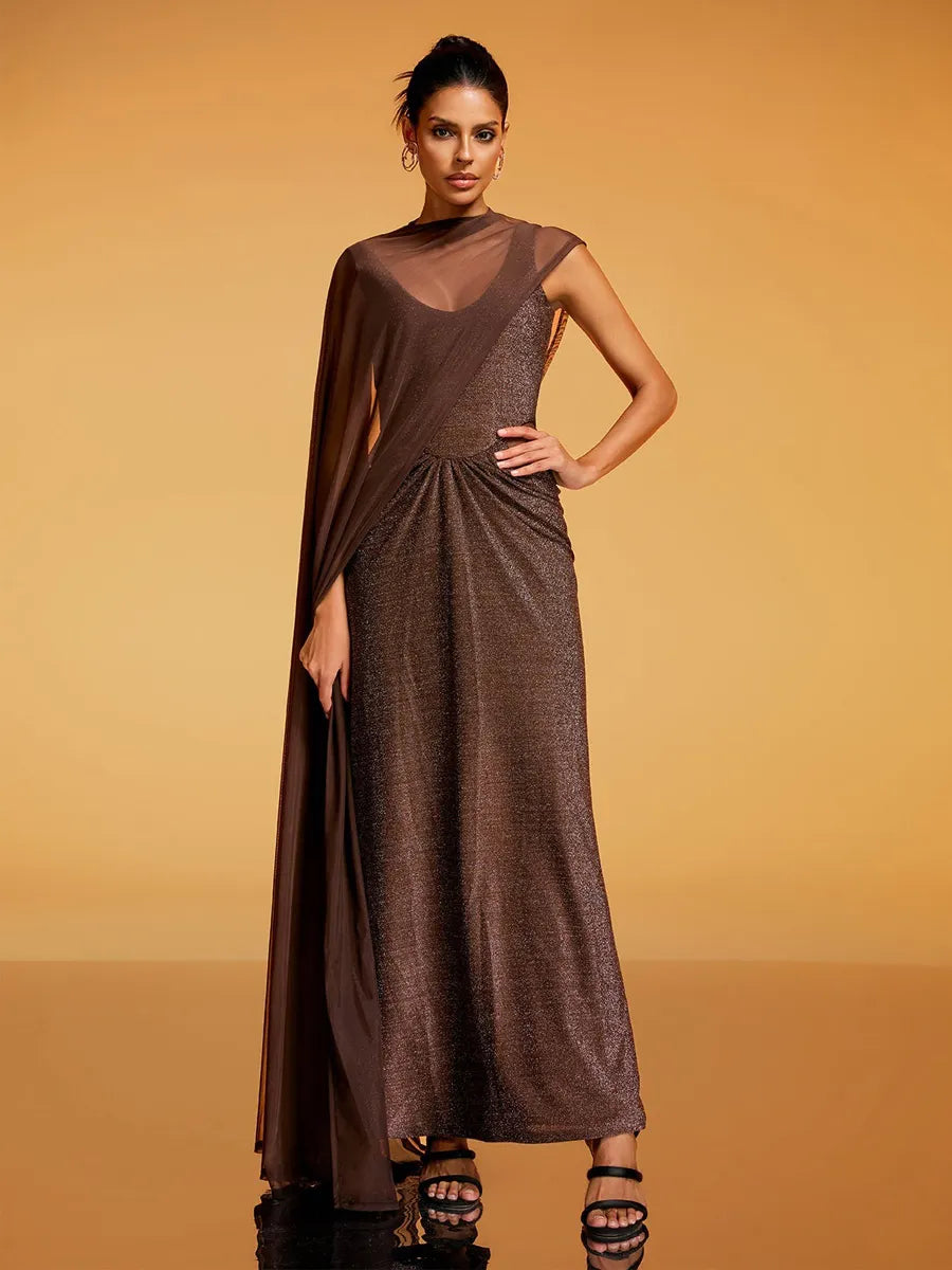 Iris Cape Glitter Maxi Dress