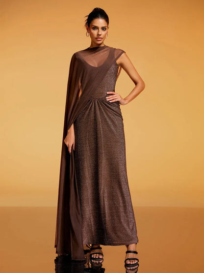 Iris Cape Glitter Maxi Dress