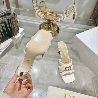 CD 26 High-Heeled Sandals 75mm White Beige Leather 592256