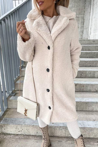Teddy fleece lapel mid-length coat