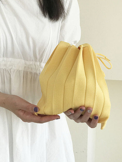 Original 6 Colors Knitting Pleated Drawstring Handbag