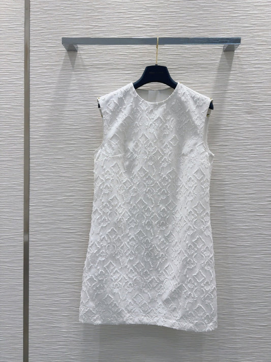 LV 25S Back Zipper Cute Vest Dress White Cotton