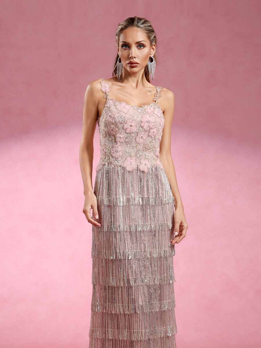 Coraline Diamond Fringe Maxi Dress