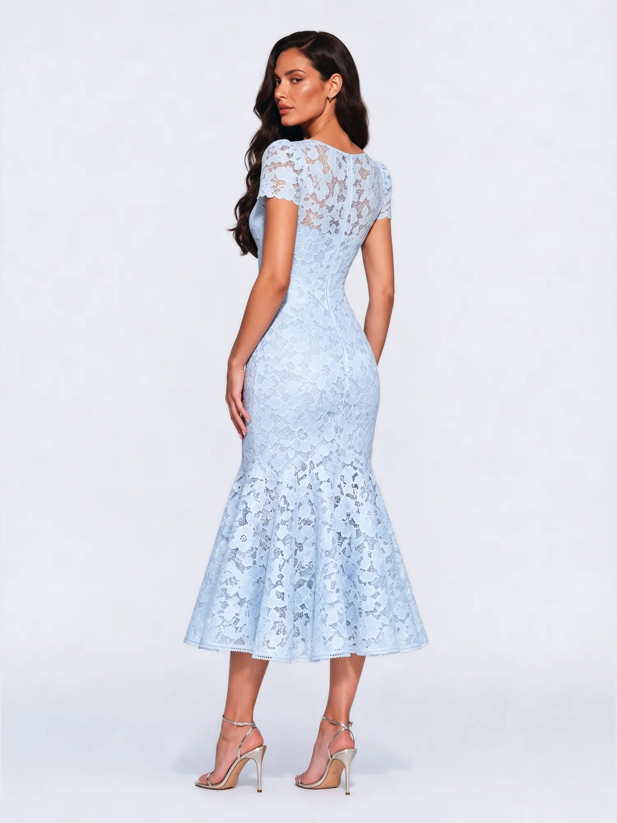 Indira Lace Square Neck Mermaid Midi Dress