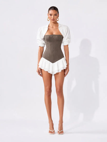 Rhea Strapless Ruffle-Panel Mini Dress Set
