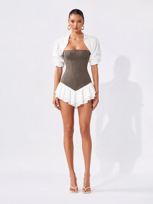 Rhea Strapless Ruffle-Panel Mini Dress Set