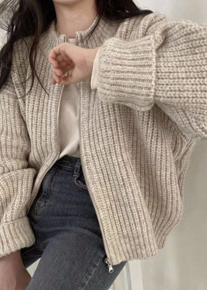 Chunky Knit Cardigan Zip Up Ribbed Sweater