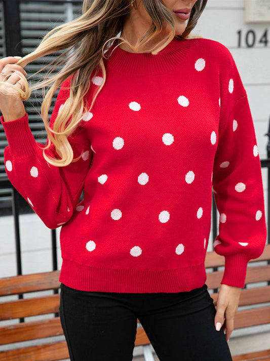 Long Sleeves Loose Polka-Dot Knitwear Pullovers Sweater Tops