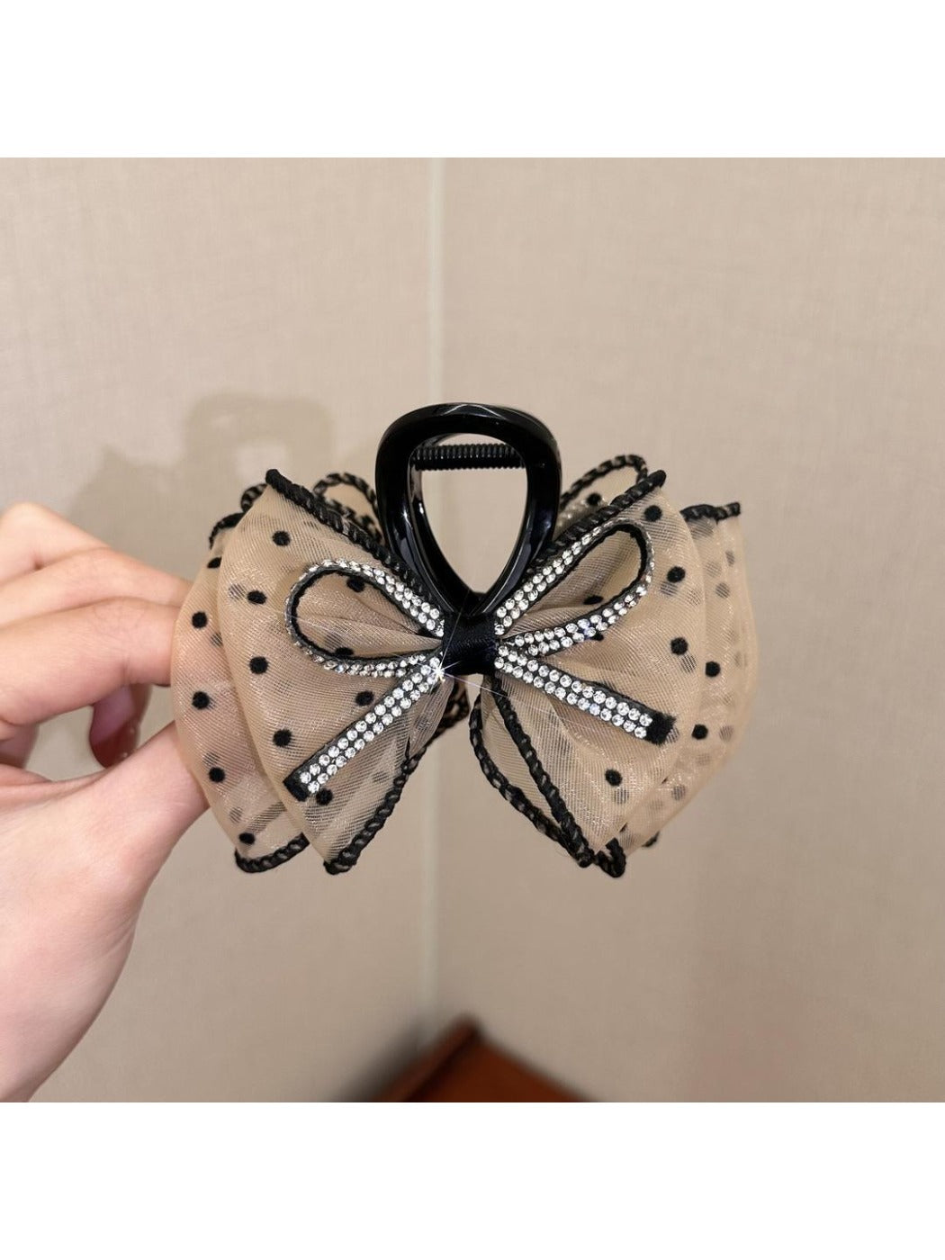Clio - Dark-Tone Tulle Polka Dot Bow Hair Claw