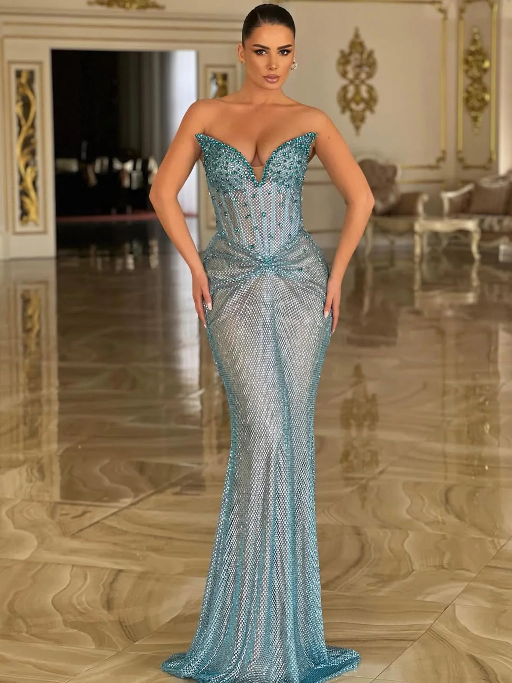 Nails Drill Pleated Evening Dress