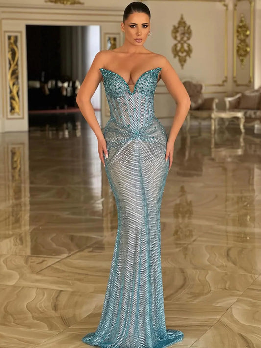 Nails Drill Pleated Evening Dress