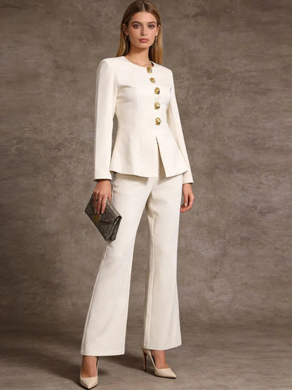 Rosalyn Metal Buckle Embellished Suit Two Piece Set