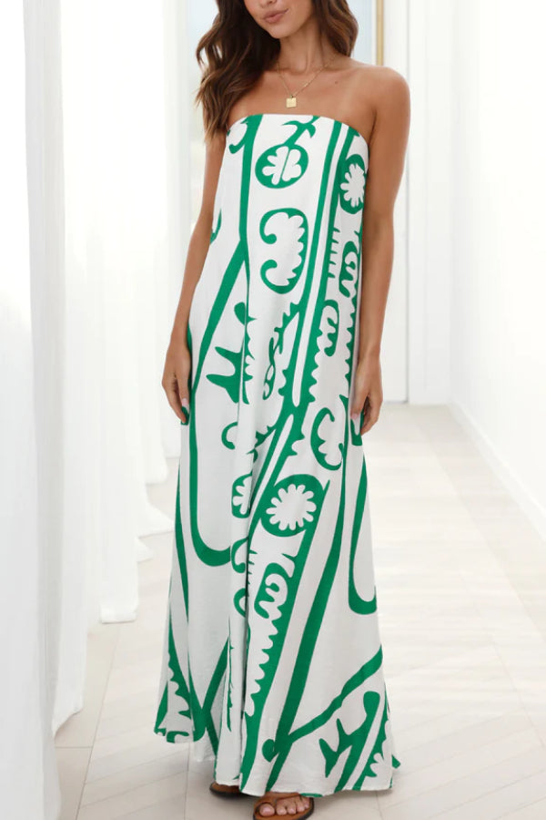 Connie Maxi Dress - White \/ Green Tribal