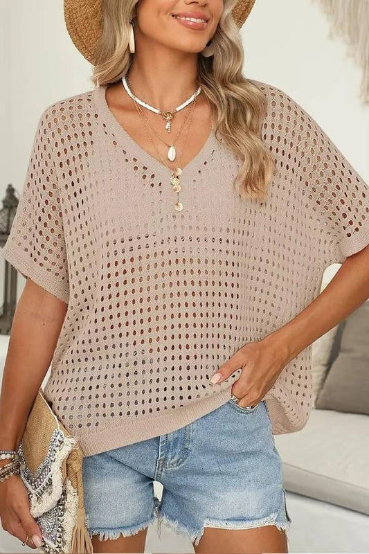 Women's Summer Hollow Out Crochet Knit Tops Beach Coverup