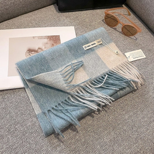 Colorblock Plaid Wool Scarf Intellectual All Match Fashion