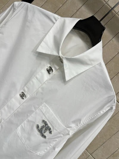 Chanel 2026 Logo Embroidered Shirt White Cotton 356991
