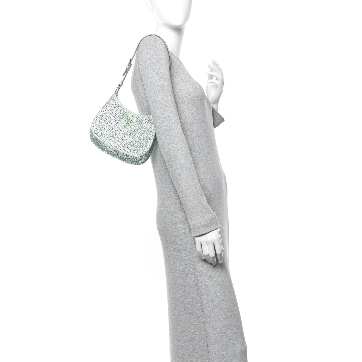 Satin Crystal Cleo Adjustable Strap Shoulder Bag Acqua