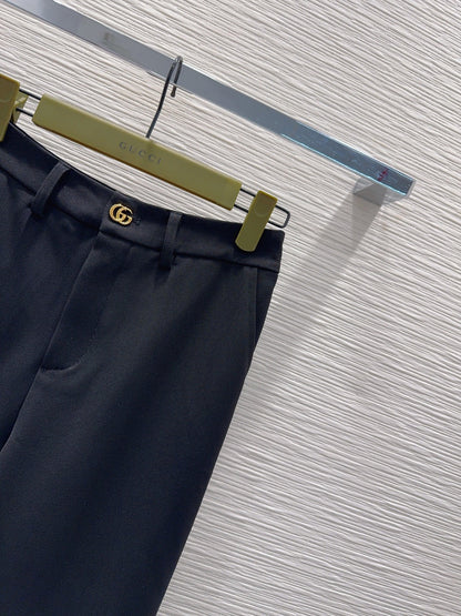 GG Crêpe Elegant Trousers With Double G Button Black Wool 346702