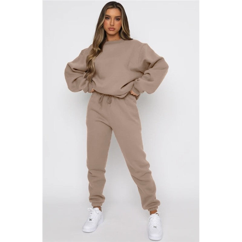 Women's Solid Color Hoodie Sweatsuit Round Neck Long Sleeve